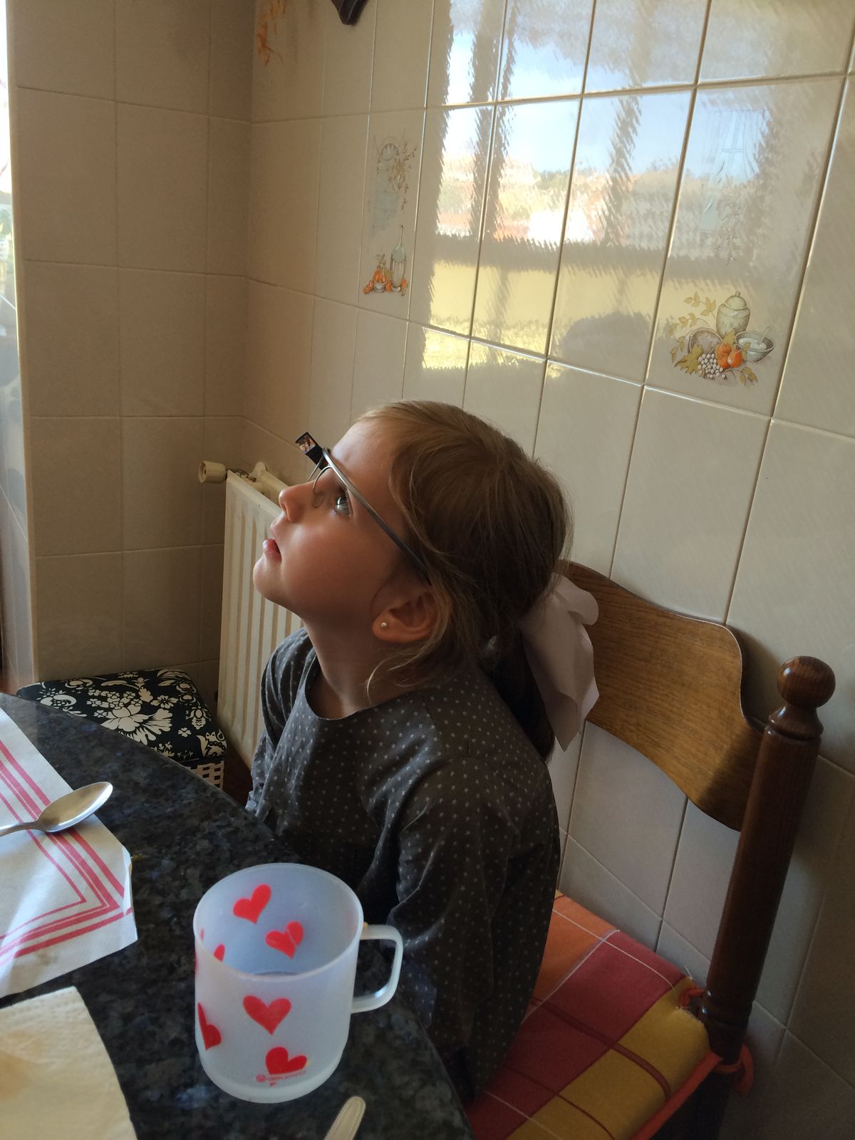 Trying on smart glasses in the kitchen